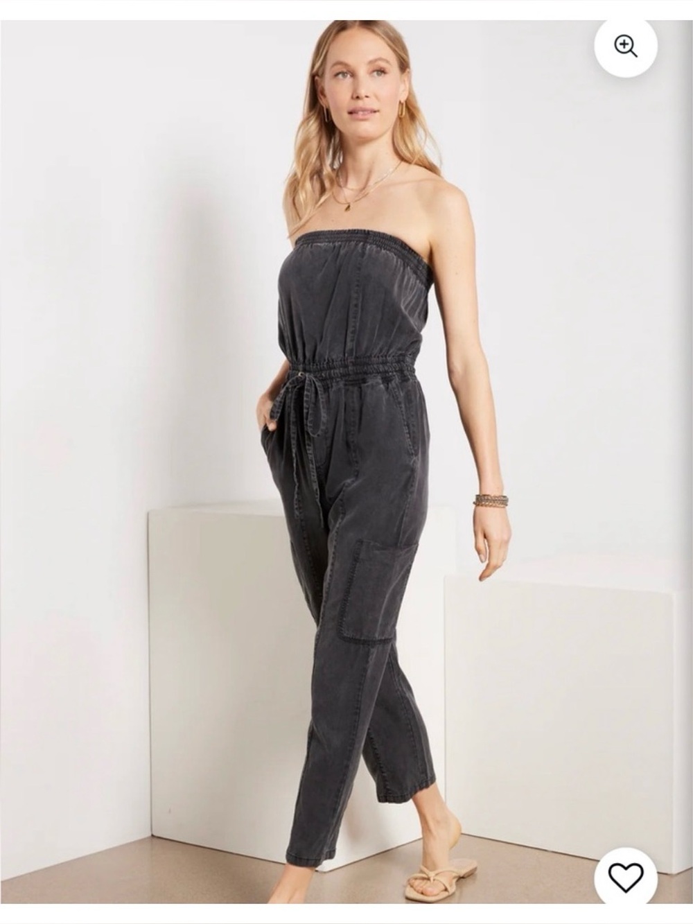 Evereve Emery Cargo Strapless Black Jumpsuit/Romper in Washed Black